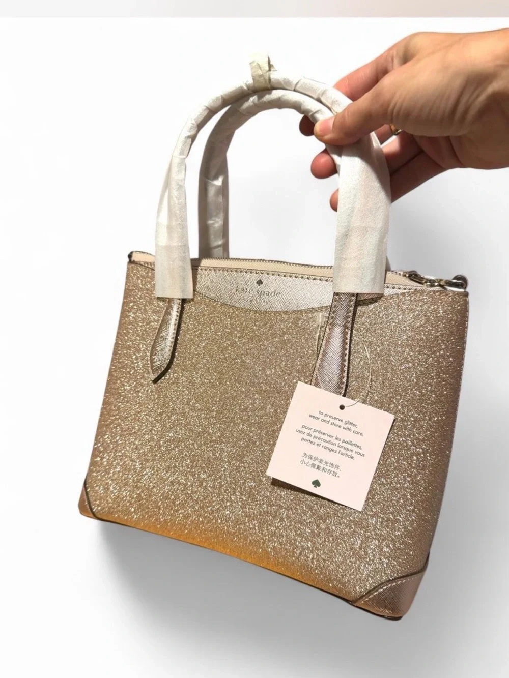 NWT Kate Spade Shimmy Glitter  Satchel Crossbody Bag Medium Rose Gold